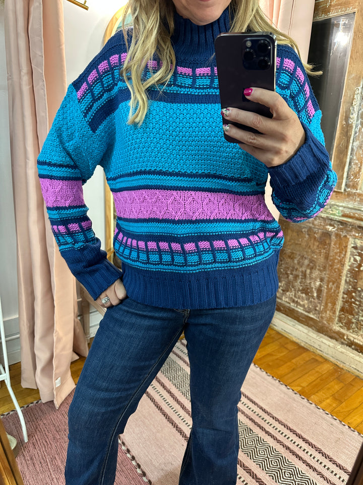 Mock Neck Cable Sweater