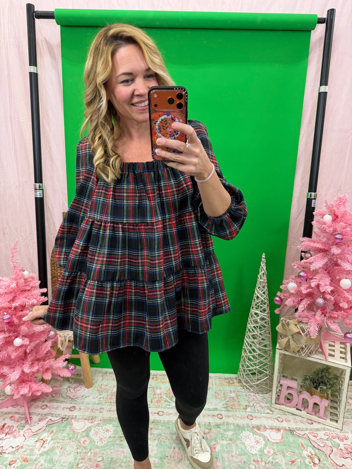 Plaid Print Woven Top