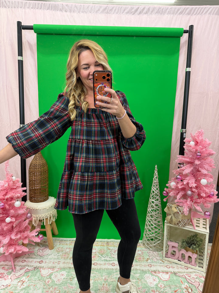 Plaid Print Woven Top