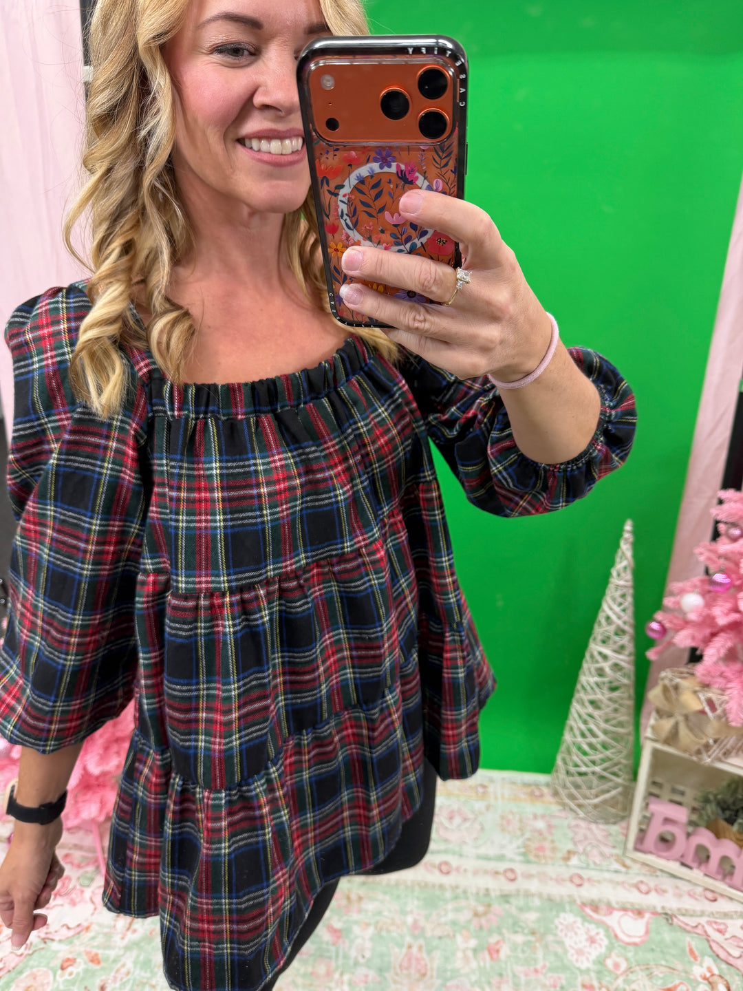 Plaid Print Woven Top