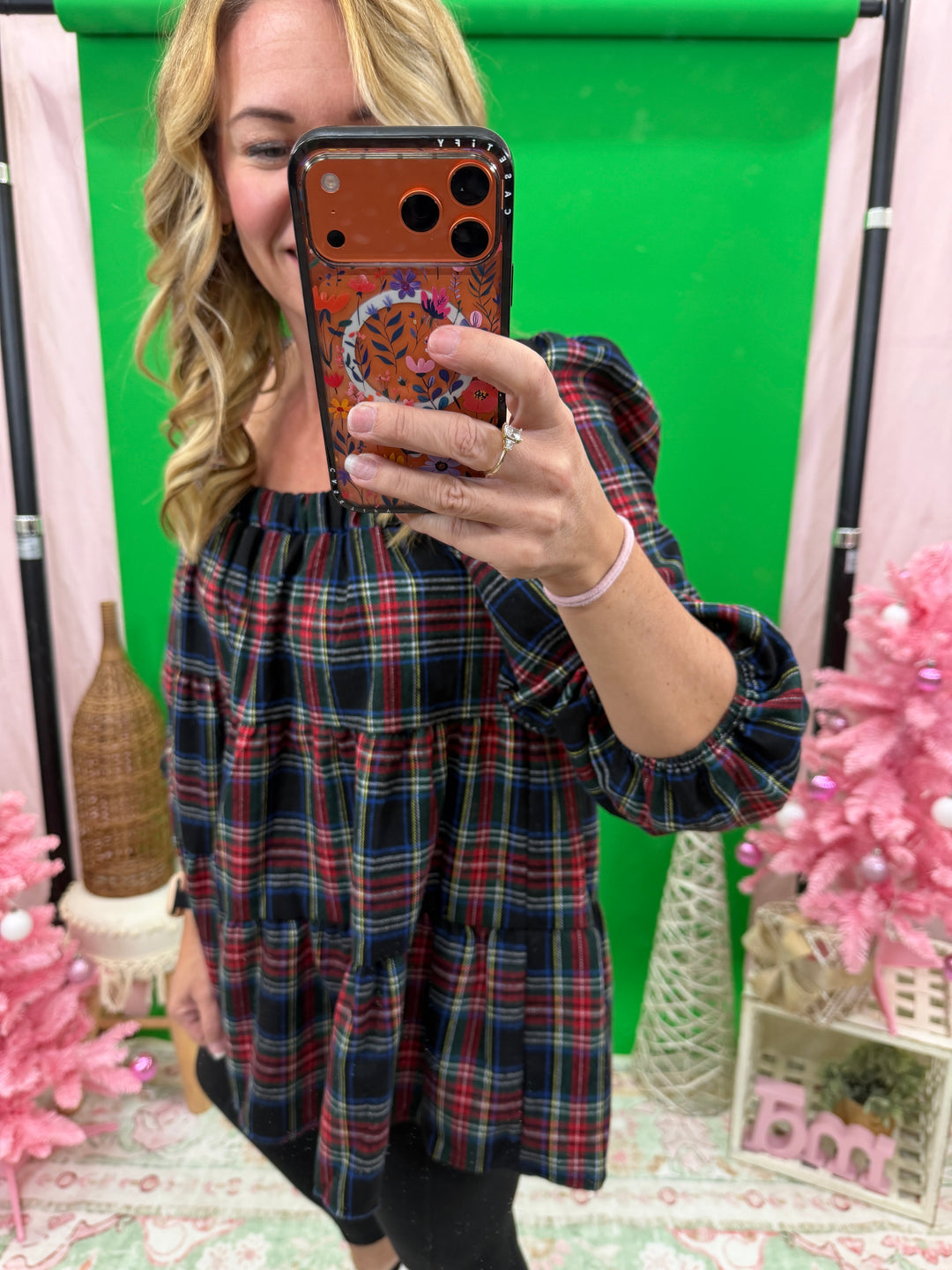 Plaid Print Woven Top