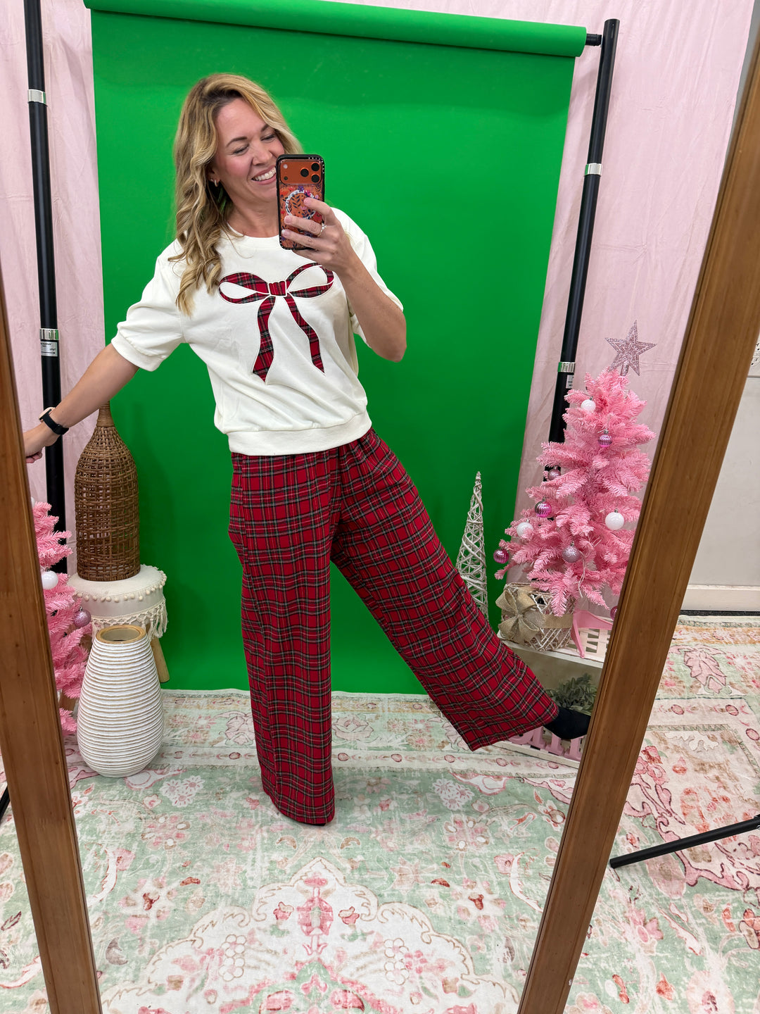 Plaid Bow Accent Top