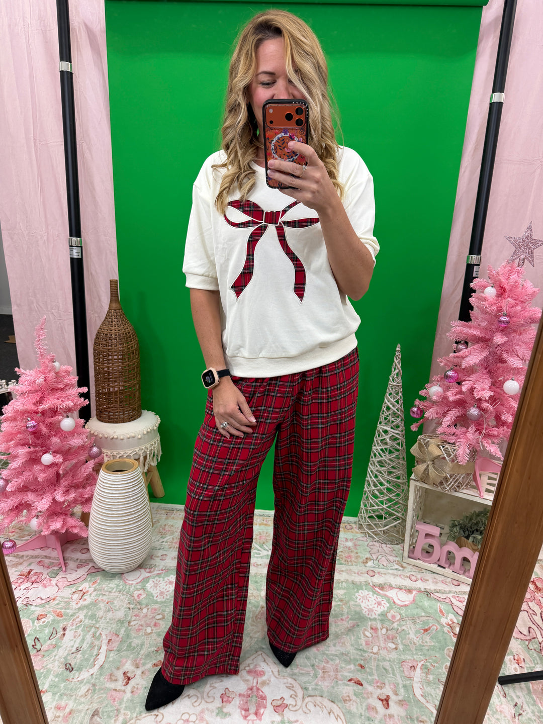 Plaid Bow Accent Top