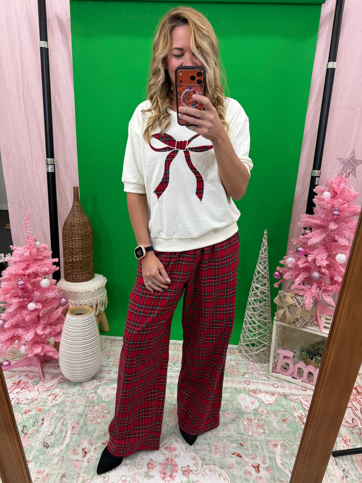 Plaid Bow Accent Top