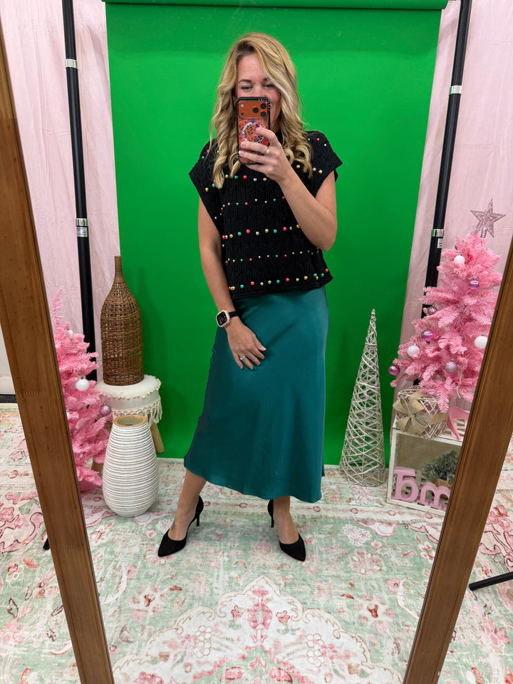 Evergreen Satin Midi Skirt