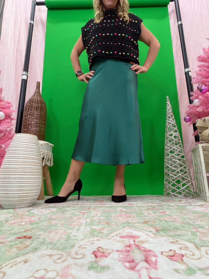 Evergreen Satin Midi Skirt