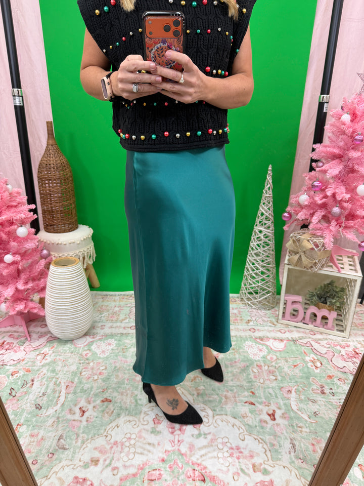 Evergreen Satin Midi Skirt