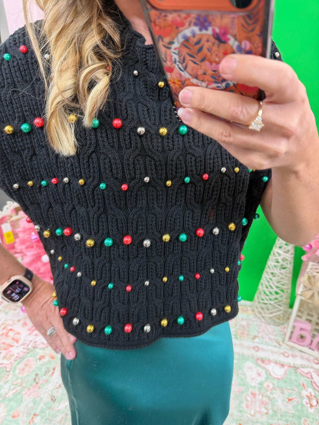 Black Sweater Vest with Ornaments