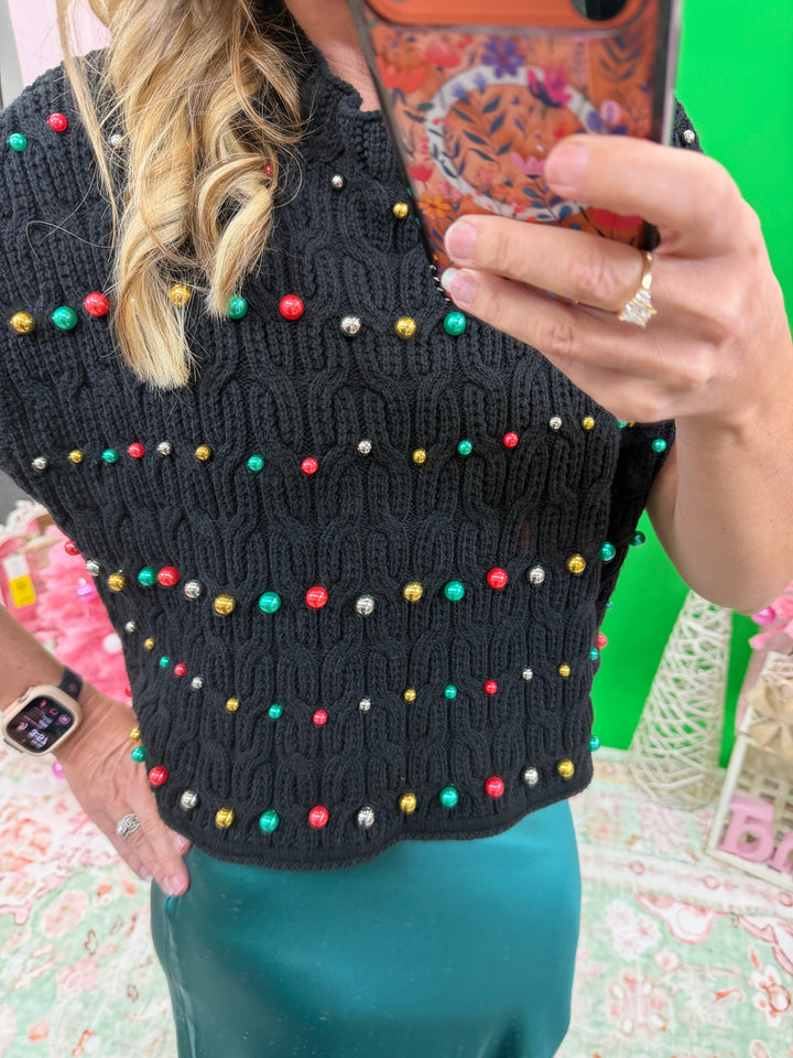 Black Sweater Vest with Ornaments
