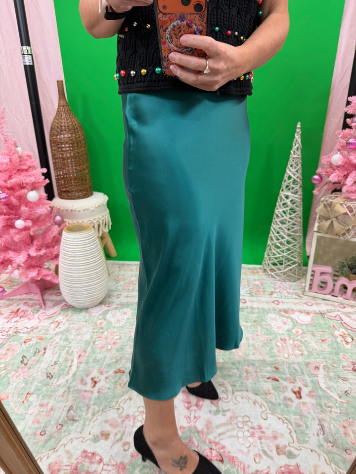 Evergreen Satin Midi Skirt