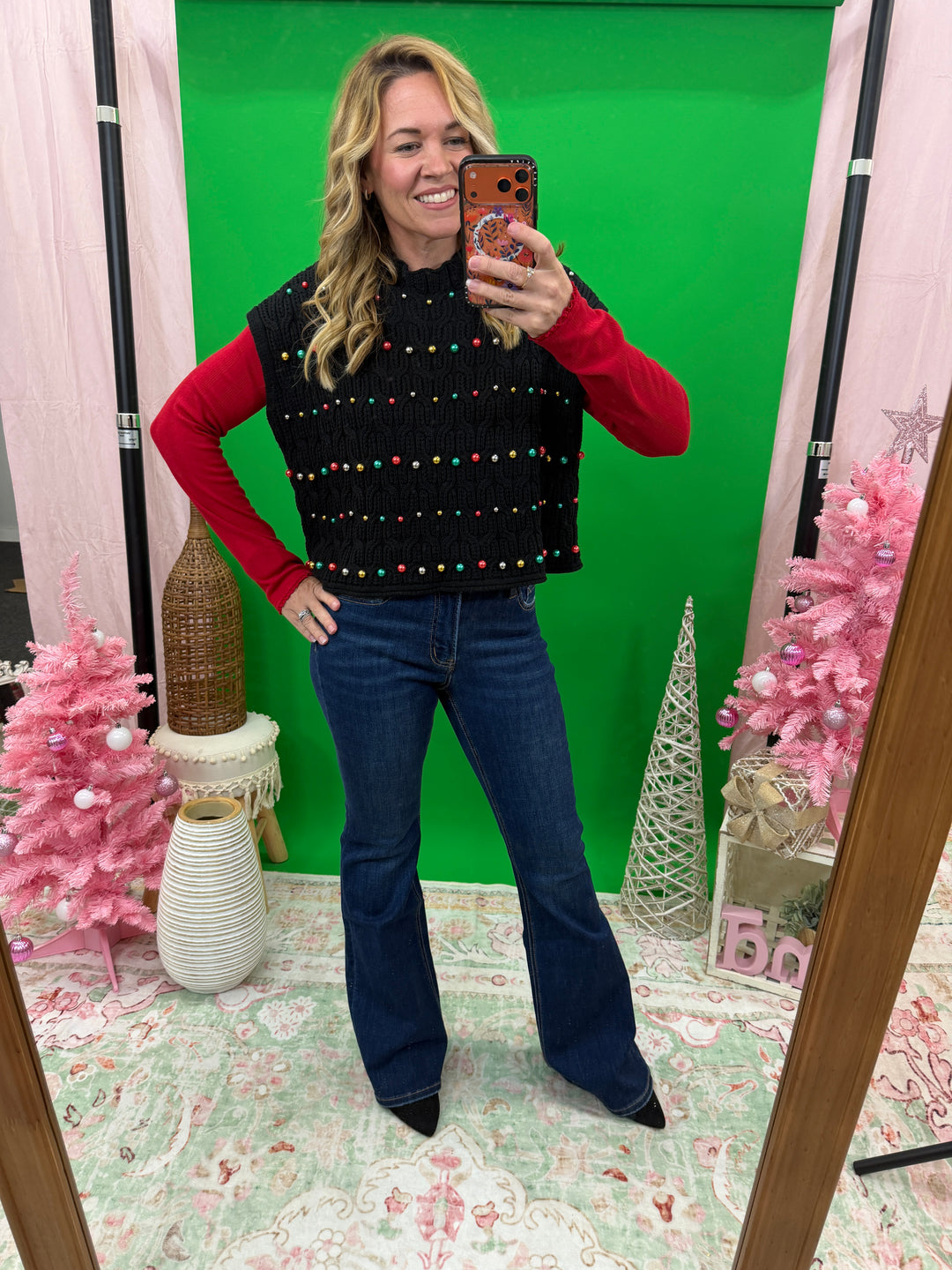 Black Sweater Vest with Ornaments