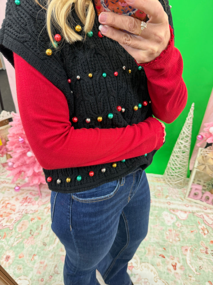 Black Sweater Vest with Ornaments