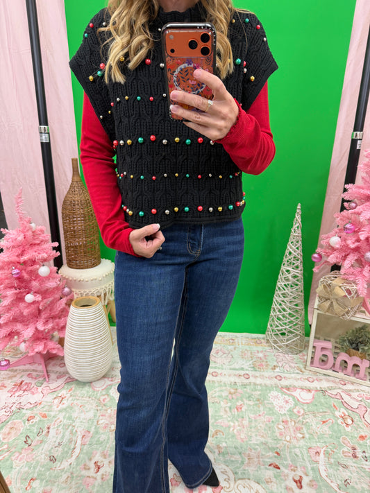 Black Sweater Vest with Ornaments