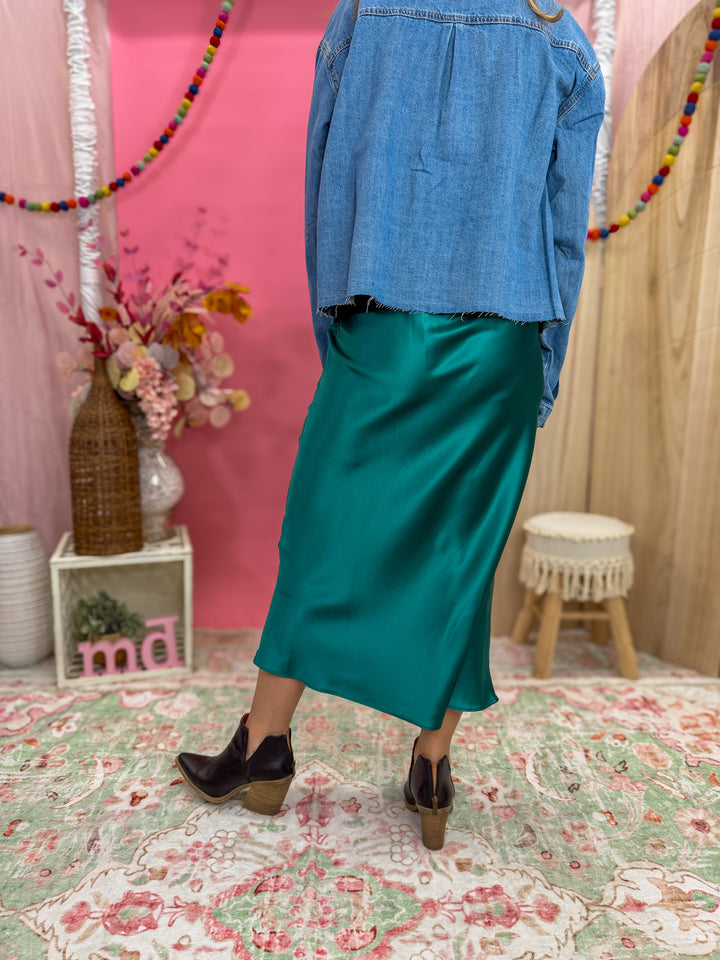 Evergreen Satin Midi Skirt