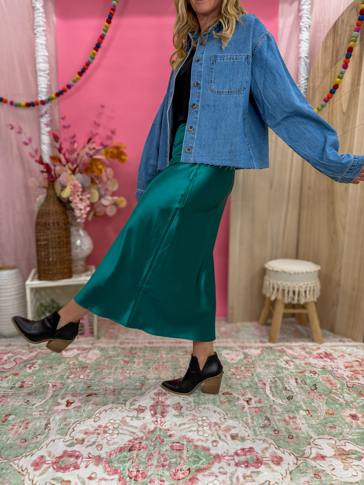 Evergreen Satin Midi Skirt