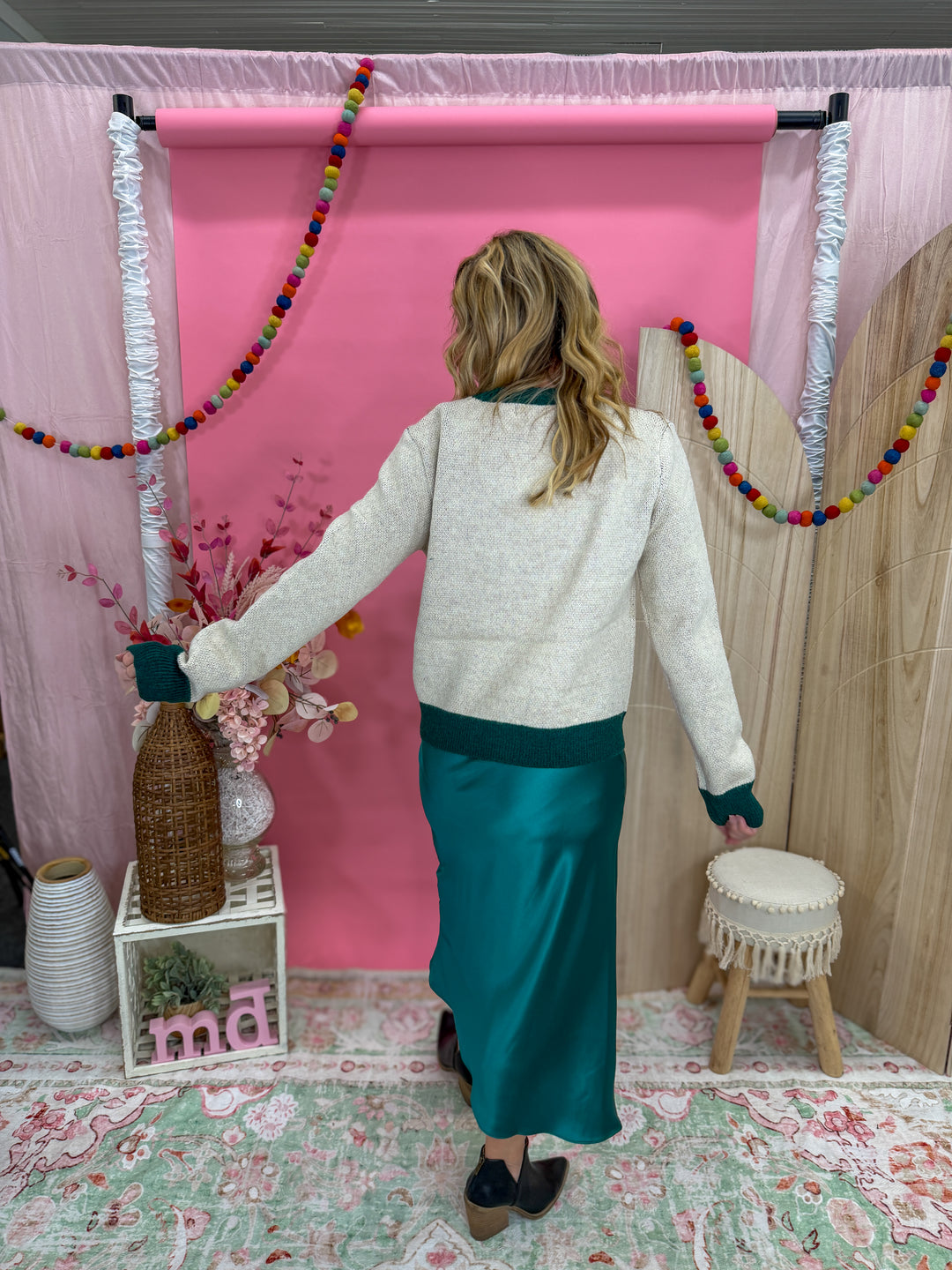 Evergreen Satin Midi Skirt