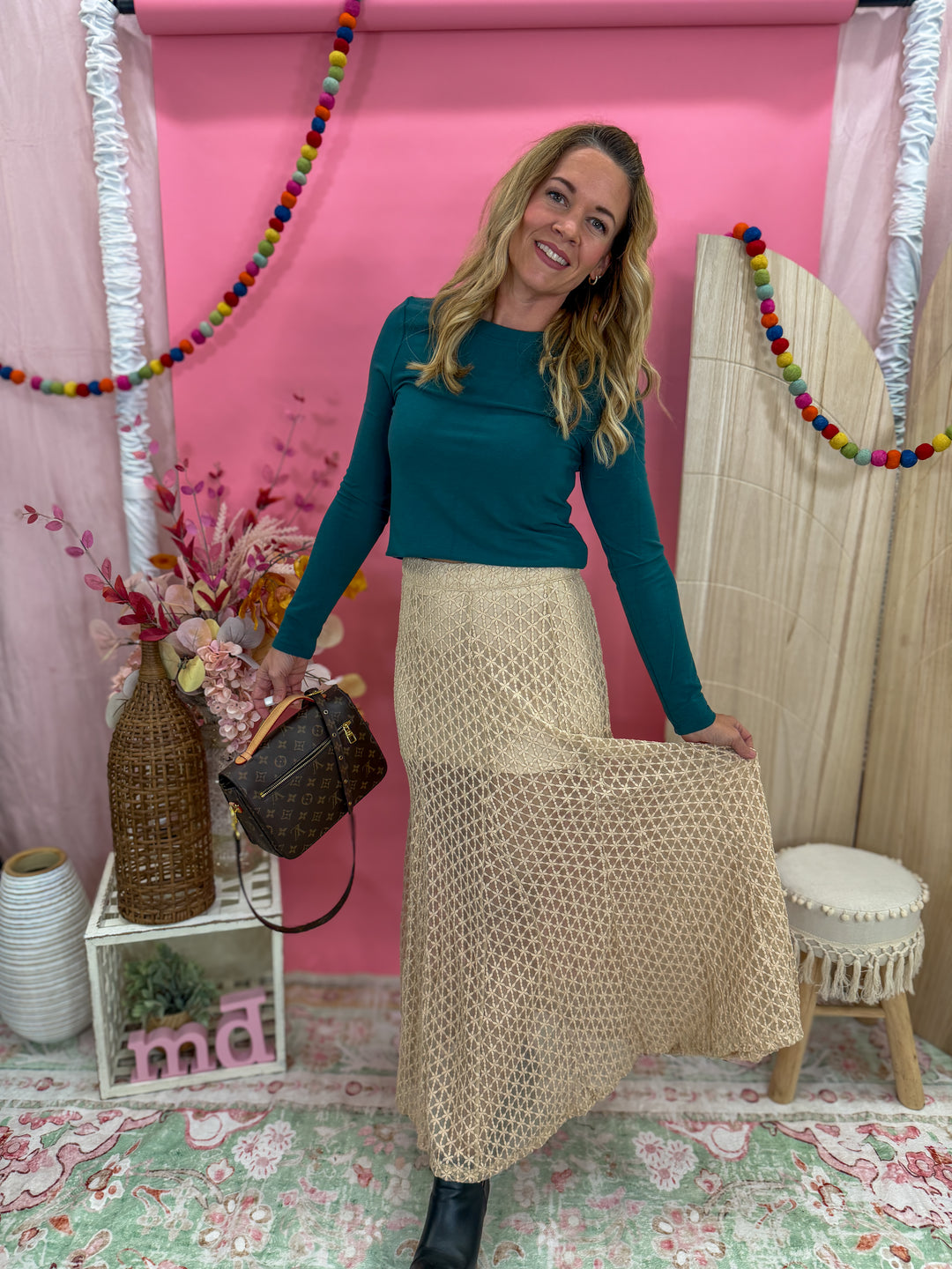 Champagne Dreams Lace Maxi Skirt