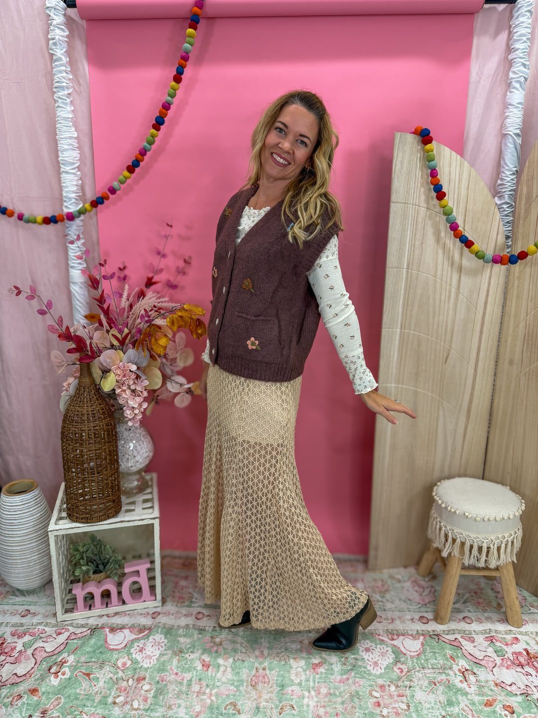 Brushed Floral Embroidered Vest