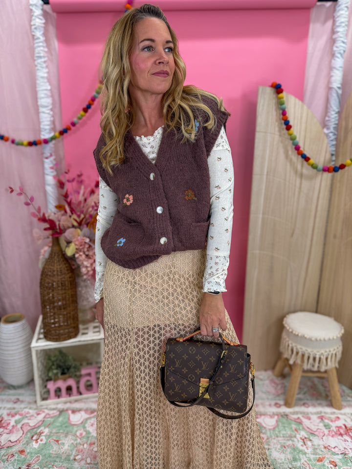 Brushed Floral Embroidered Vest