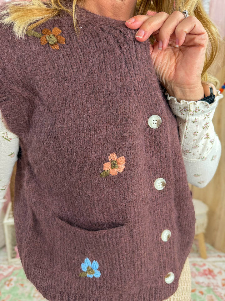 Brushed Floral Embroidered Vest