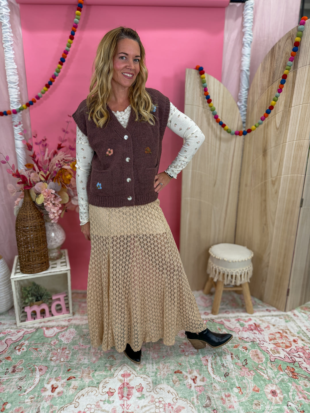 Brushed Floral Embroidered Vest