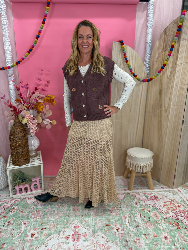 Brushed Floral Embroidered Vest