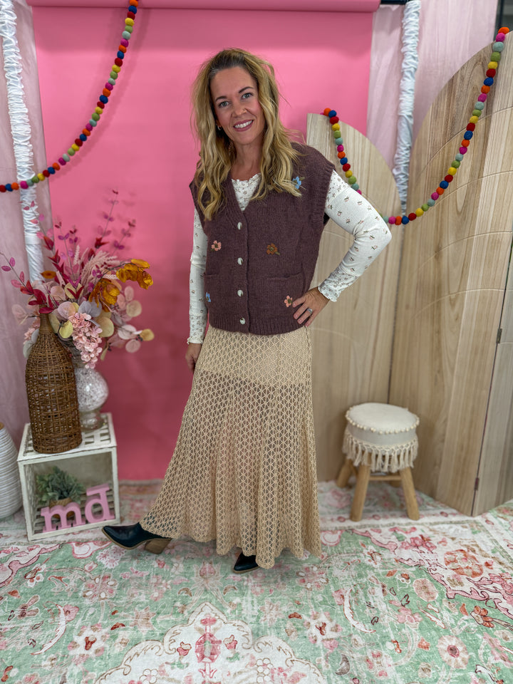 Brushed Floral Embroidered Vest