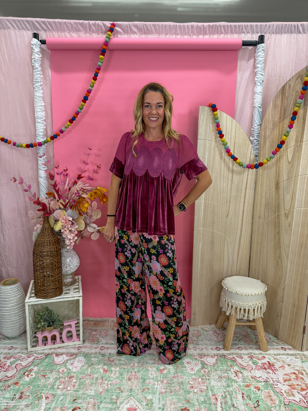 Garden Stroll Satin Wide-Leg Pants