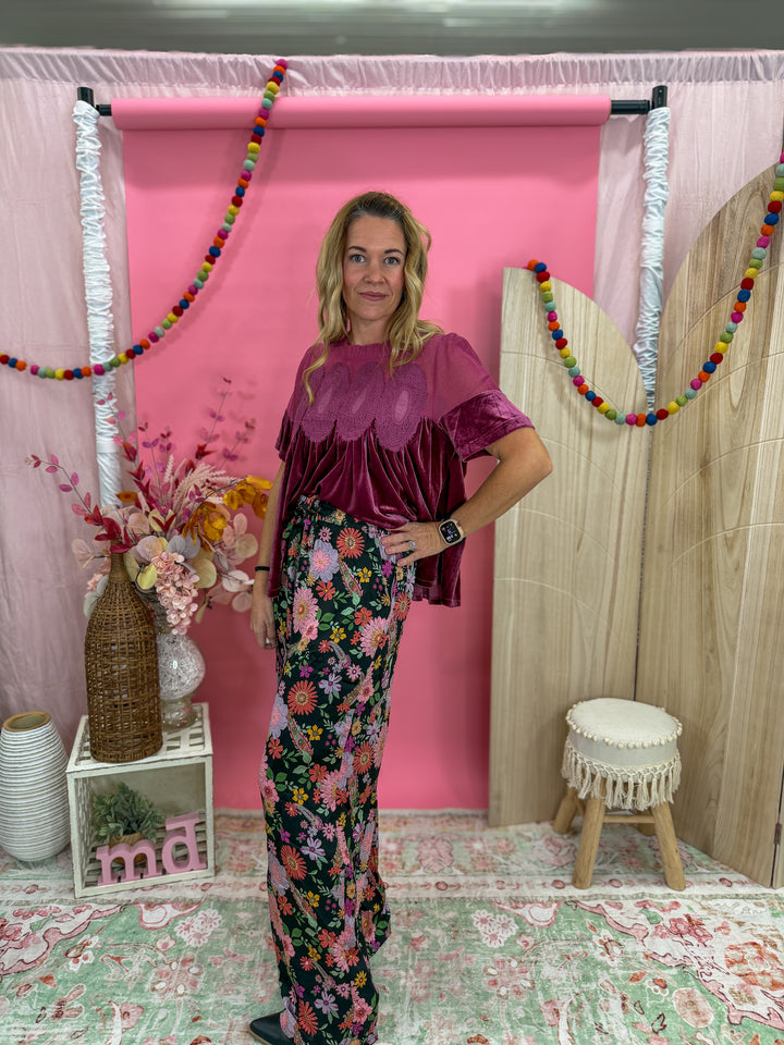 Garden Stroll Satin Wide-Leg Pants