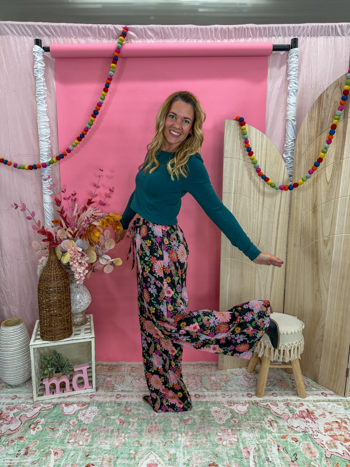 Garden Stroll Satin Wide-Leg Pants