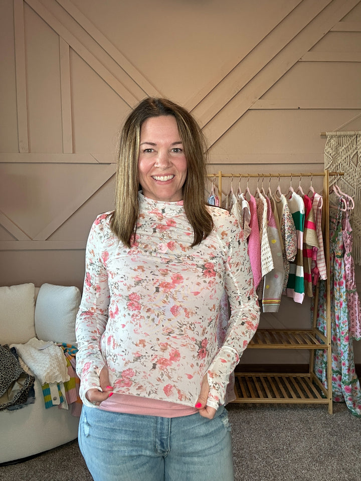 Pink Floral Mesh Top