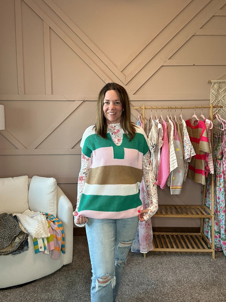 Multi Color V Neck Sweater