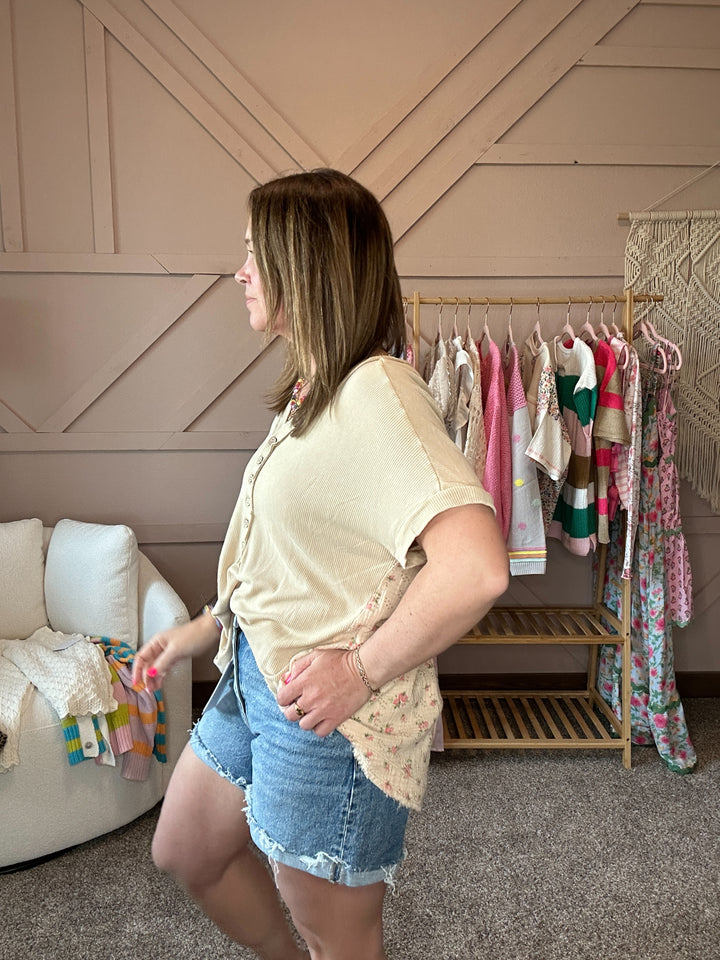 Floral Button Henley Top