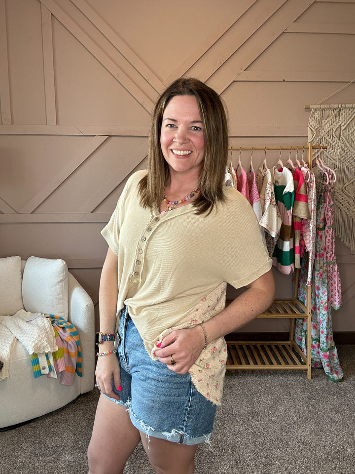 Floral Button Henley Top