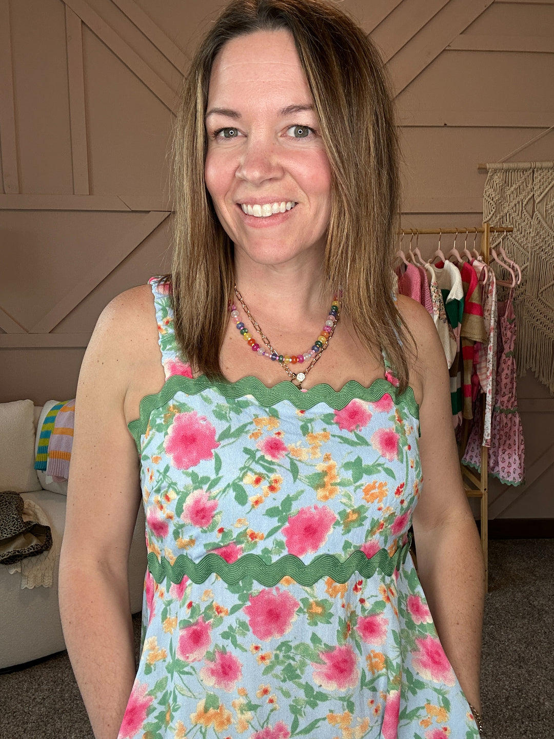 Floral Rayon Ric Rack Maxi Dress