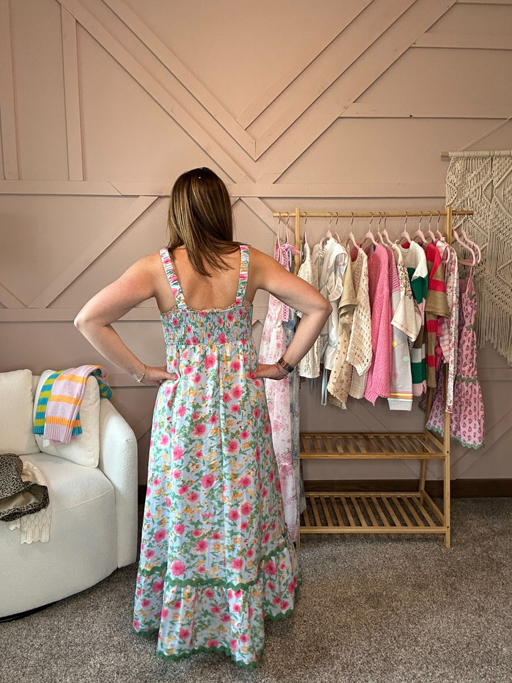 Floral Rayon Ric Rack Maxi Dress