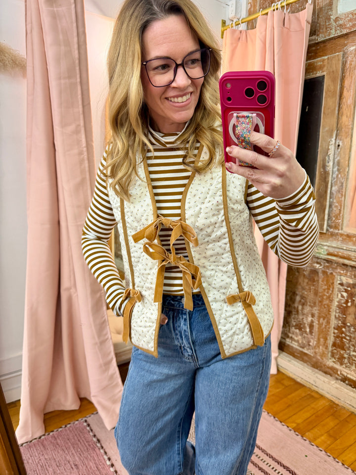 Striped Turtleneck Fitted Long Sleeve Top