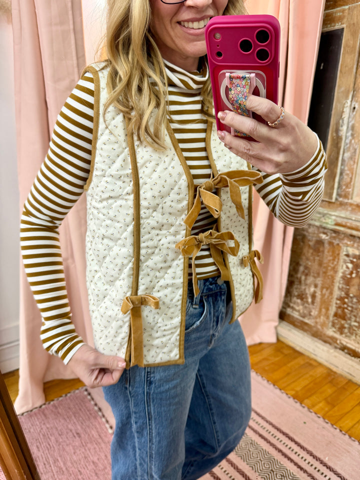 Striped Turtleneck Fitted Long Sleeve Top