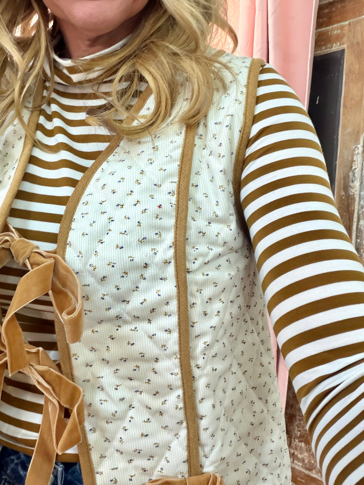 Striped Turtleneck Fitted Long Sleeve Top