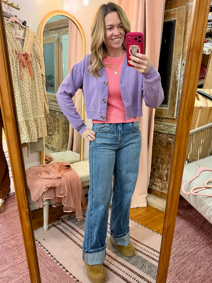 Washed French Terry Cropped Cardigan