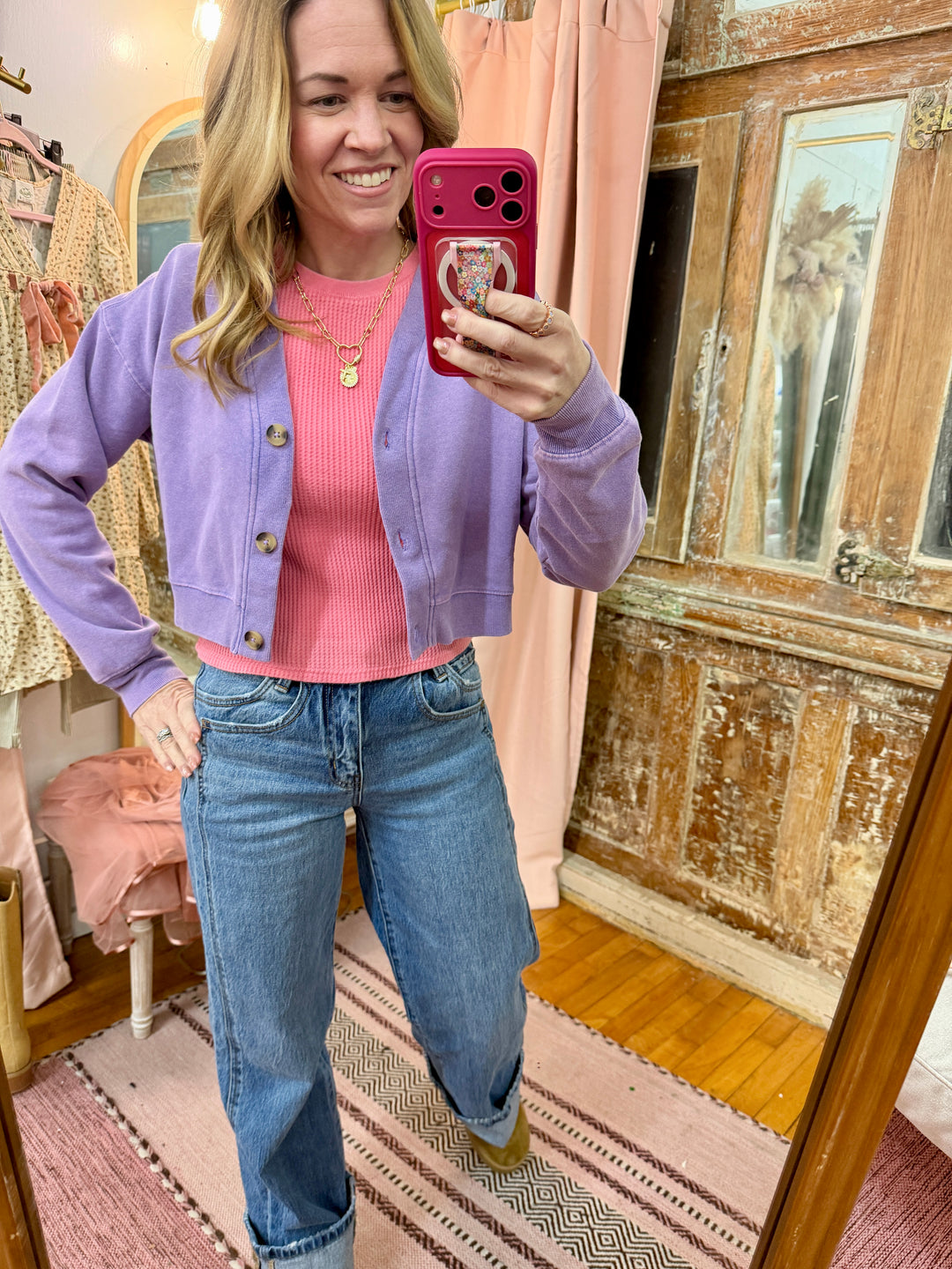 Washed French Terry Cropped Cardigan
