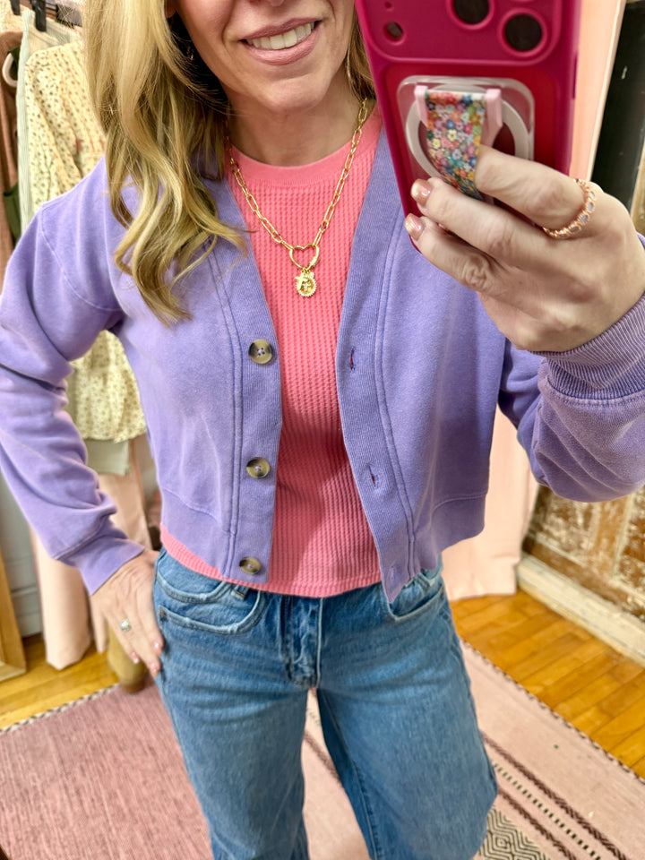 Washed French Terry Cropped Cardigan