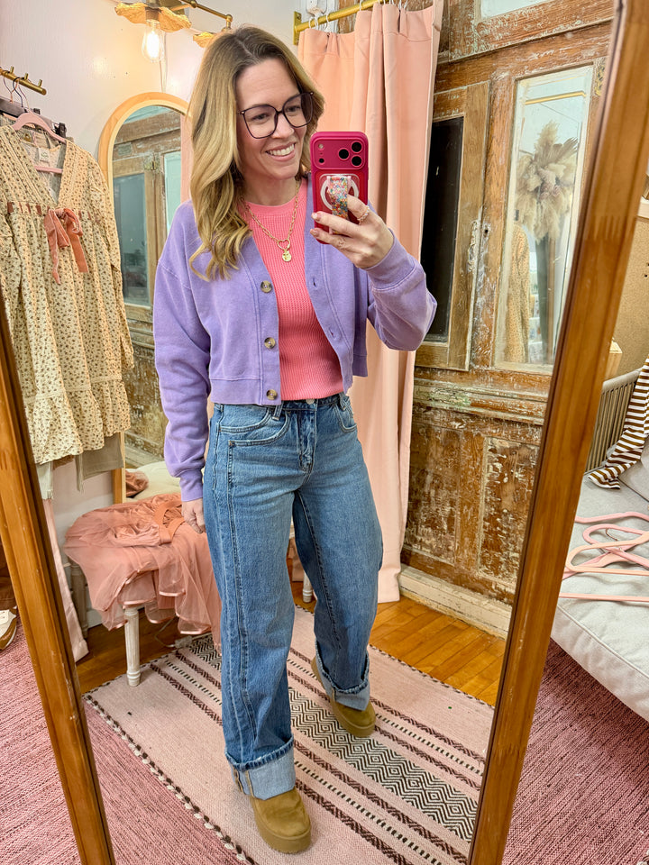 Washed French Terry Cropped Cardigan