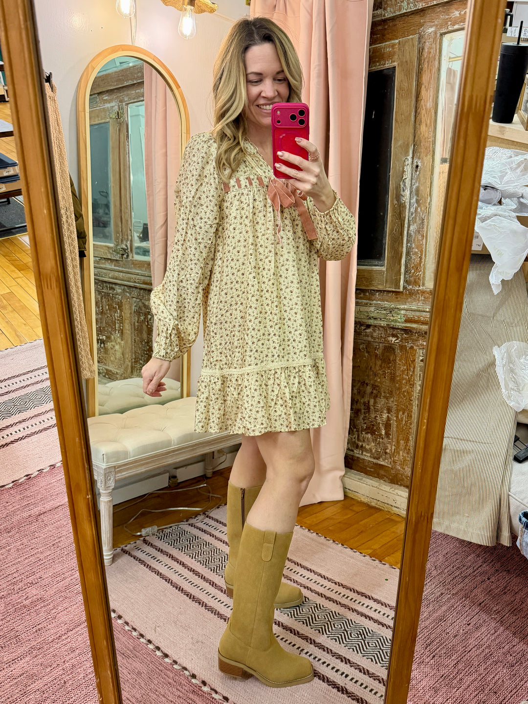 Floral Printed Front Bow Mini Dress