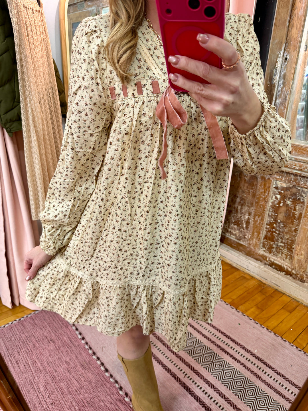 Floral Printed Front Bow Mini Dress