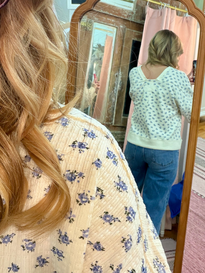 Oversized Floral Printed Casual Knit Top