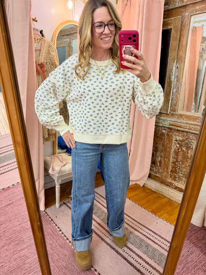 Oversized Floral Printed Casual Knit Top