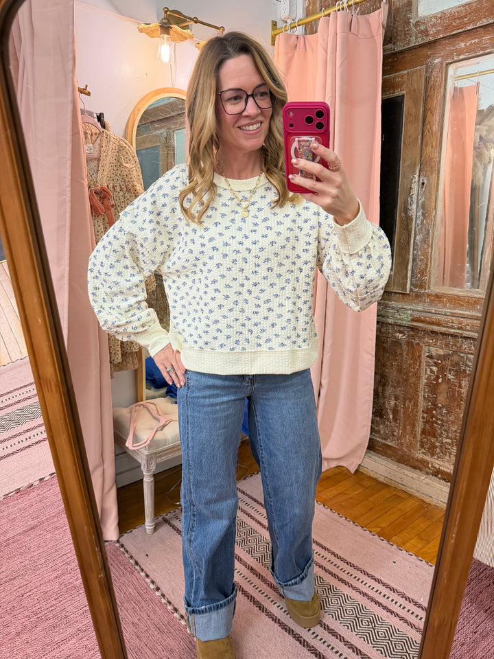Oversized Floral Printed Casual Knit Top
