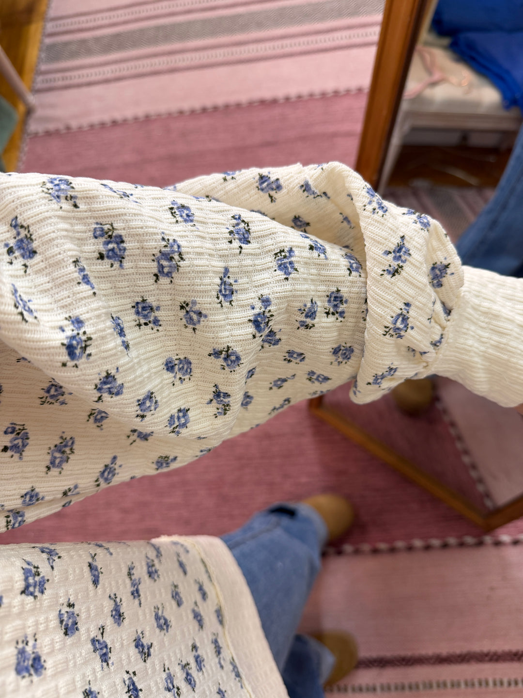 Oversized Floral Printed Casual Knit Top