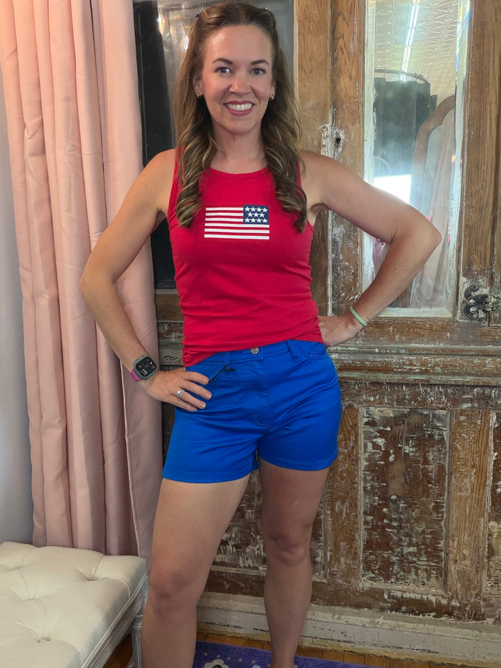 Stars & Stripes Embroidered Tank - Red